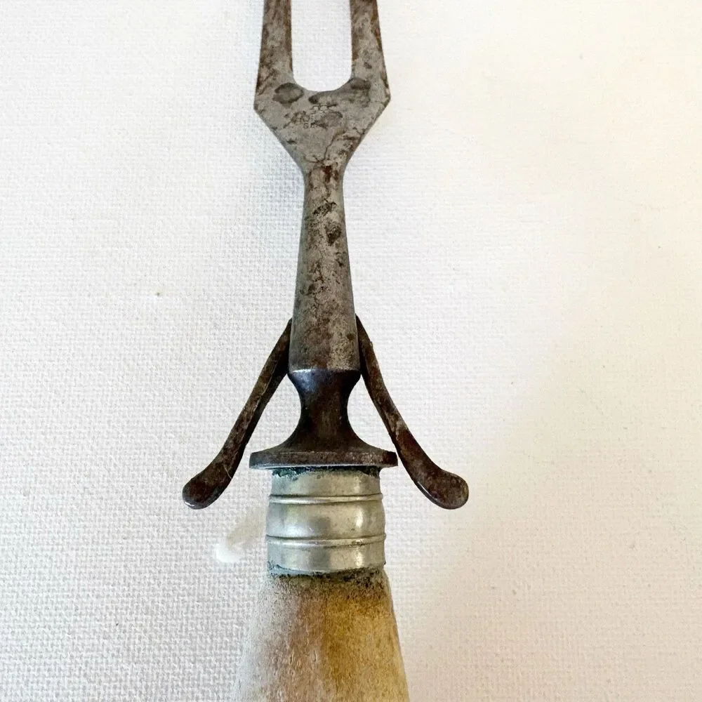 Vintage Antler Handled Meat Fork Handle Hunting Cabin 11” Long Horn Stag Deer